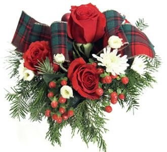Букет новогодний из красных роз и белых гербер
